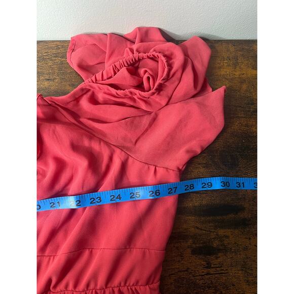 Torrid Cold Shoulder Chiffon Maxi Dress Size 6X Asymmetrical Hem Fairy Boho Pink - Picture 10 of 11